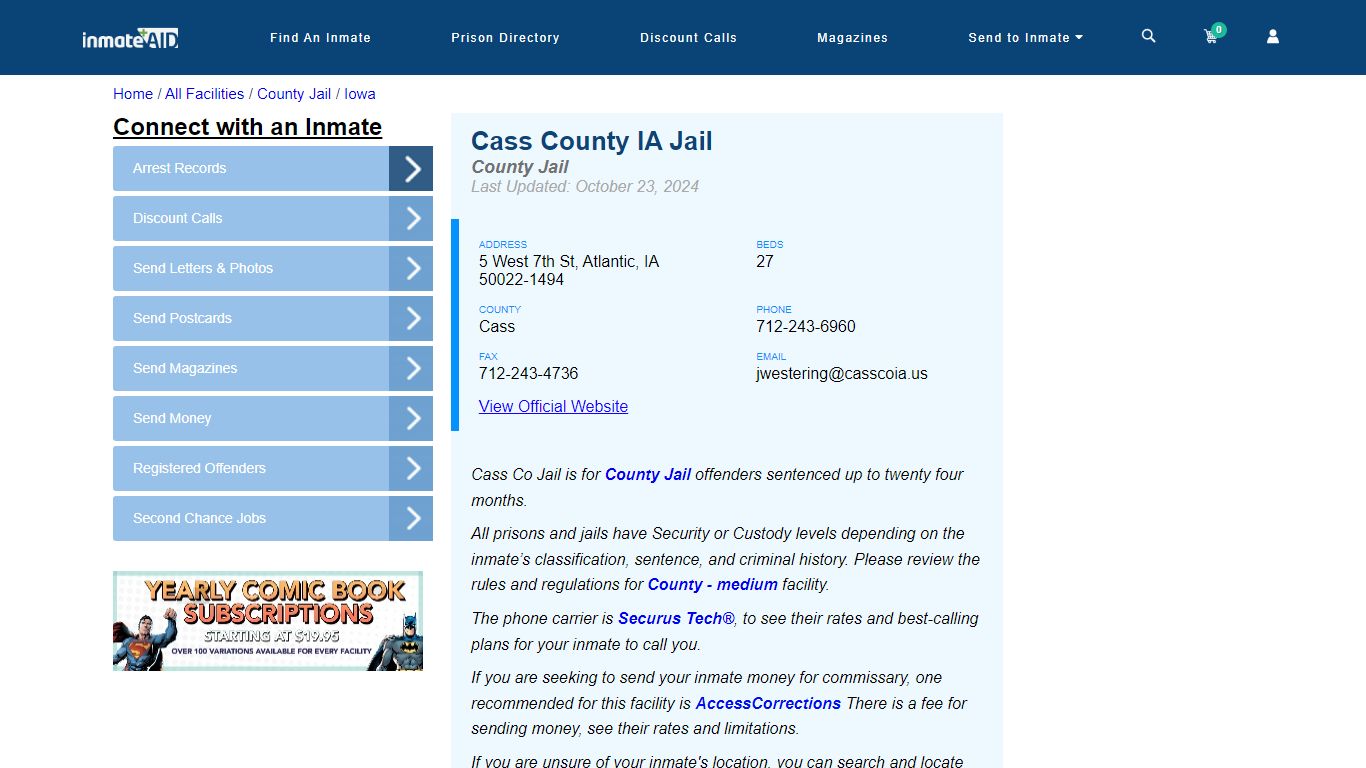 Cass County IA Jail - Inmate Locator